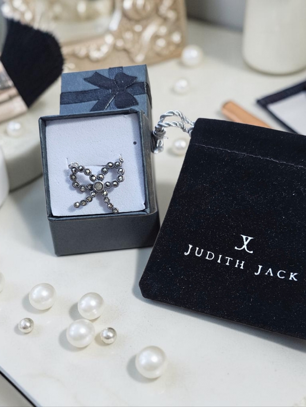 Judith Jack Sterling Silver 925 Marcasite Bow Necklace Vintage-Inspired EUC - Picture 4 of 7